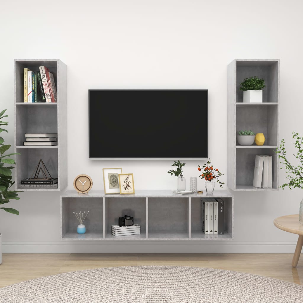 Ensemble de meuble TV 3 pcs Gris béton Bois d'ingénierie Meubles TV vidaXL