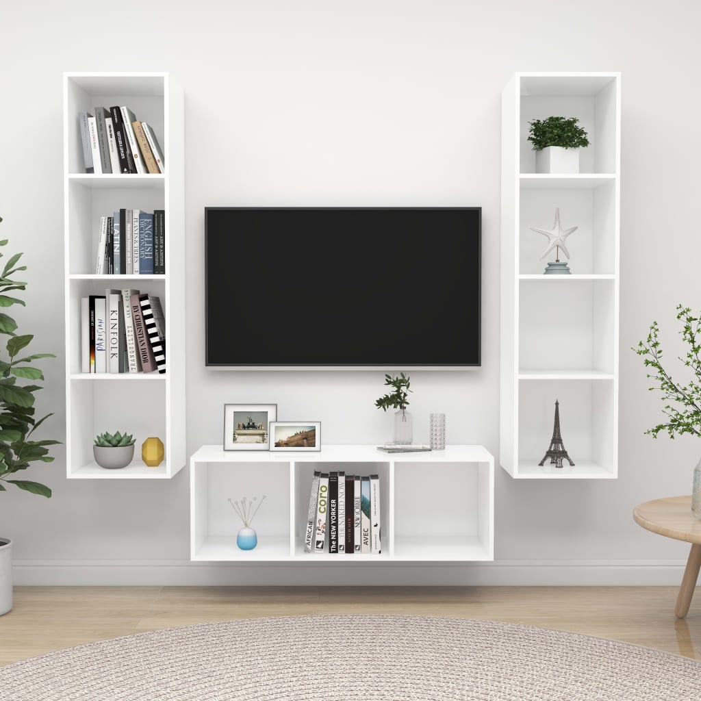 Ensemble de meuble TV 3 pcs Blanc Bois d'ingénierie Meubles TV vidaXL