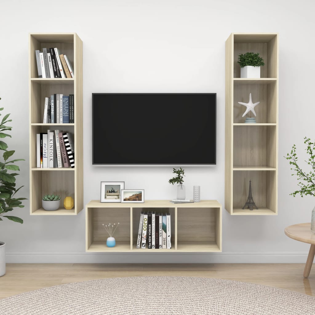 Ensemble de meubles TV 3 pcs Chêne sonoma Bois d'ingénierie Meubles TV vidaXL