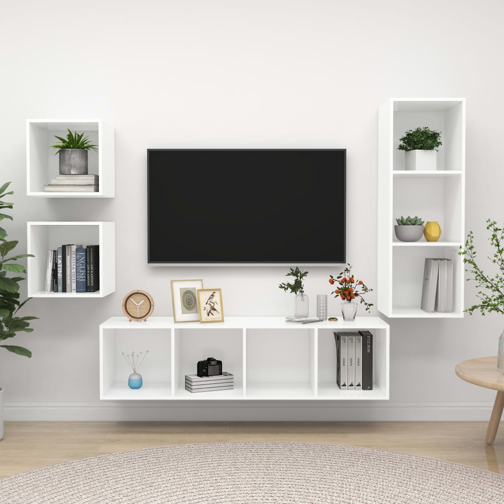 Ensemble de meuble TV 4 pcs Blanc Bois d'ingénierie