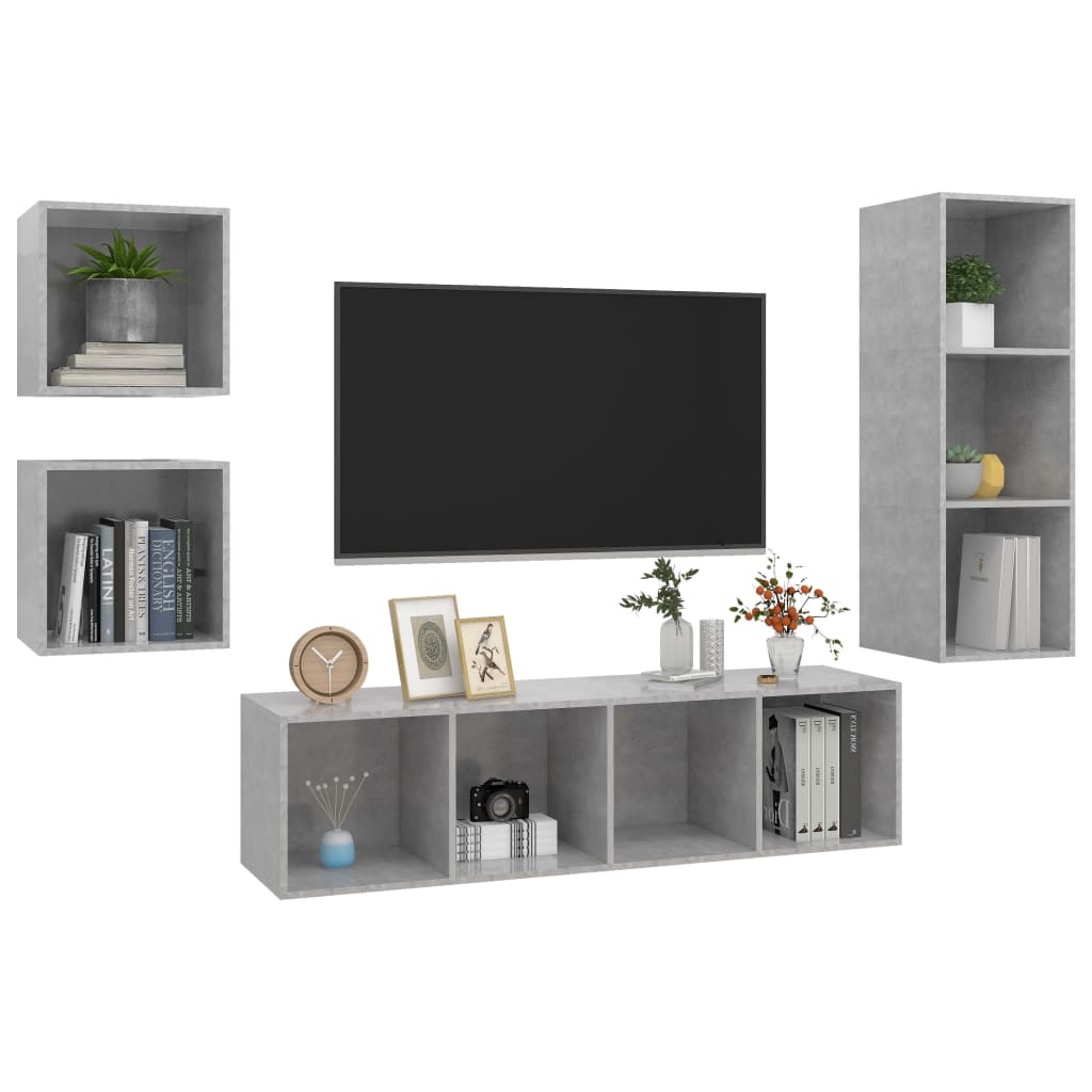 Ensemble de meuble TV 4 pcs Gris béton Bois d'ingénierie - XIOS