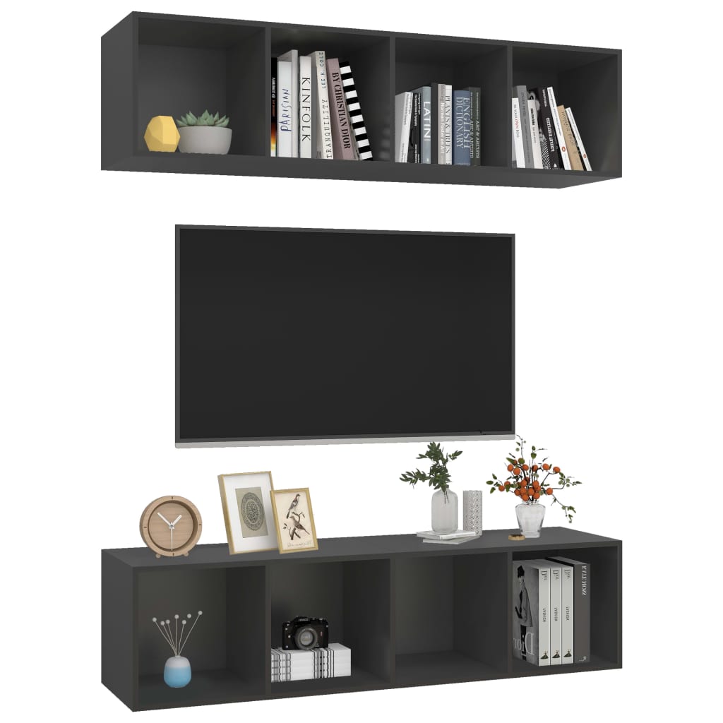 Meubles TV muraux 2 pcs Gris Bois d'ingénierie Meubles TV vidaXL   