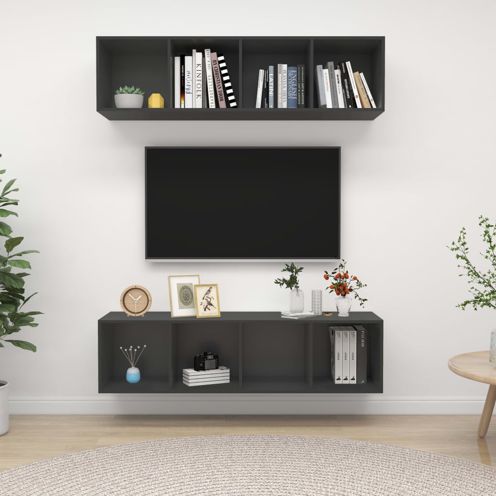 Meubles TV muraux 2 pcs Gris Bois d'ingénierie Meubles TV vidaXL   