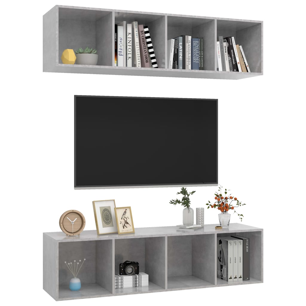Meubles TV muraux 2 pcs Gris béton Bois d'ingénierie - XIOS