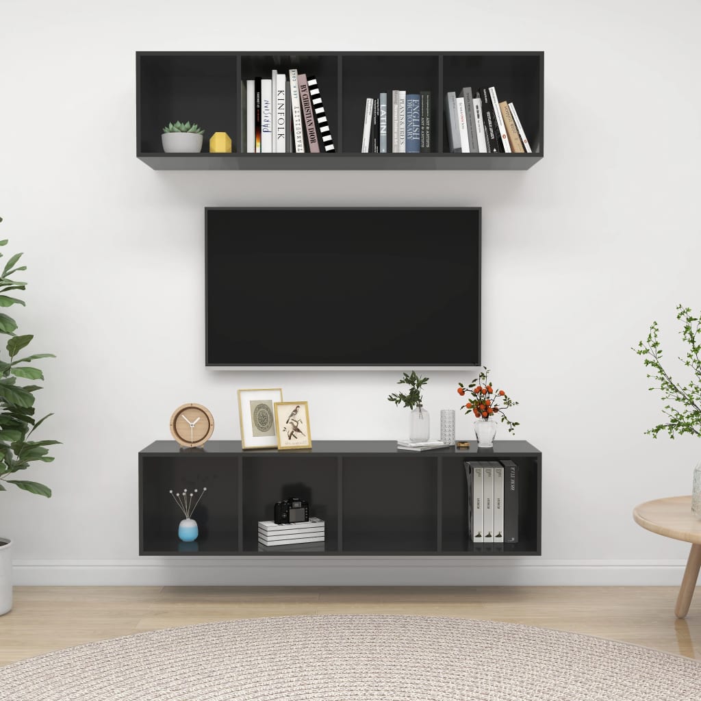 Meubles TV muraux 2 pcs Gris brillant Bois d'ingénierie Meubles TV vidaXL   