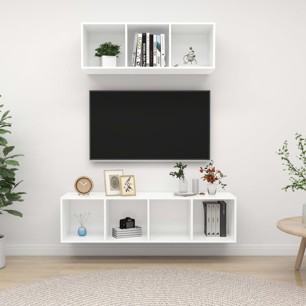 Ensemble de meuble TV 2 pcs Blanc Bois d'ingénierie Meubles TV vidaXL