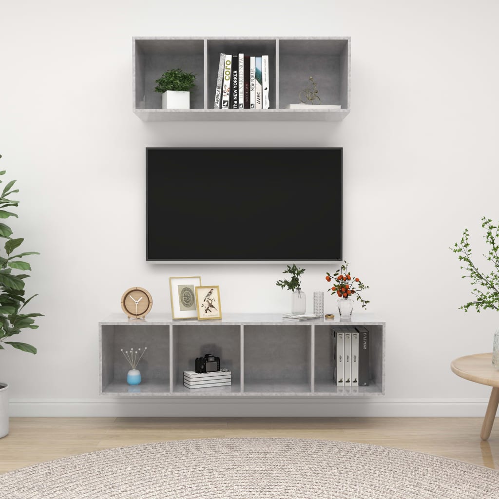 Ensemble de meuble TV 2 pcs Gris béton Bois d'ingénierie Meubles TV vidaXL