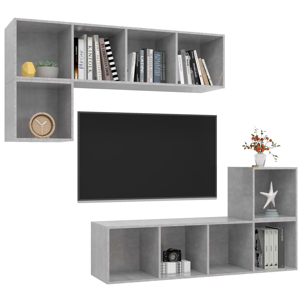 Ensemble de meuble TV 4 pcs Gris béton Bois d'ingénierie - XIOS