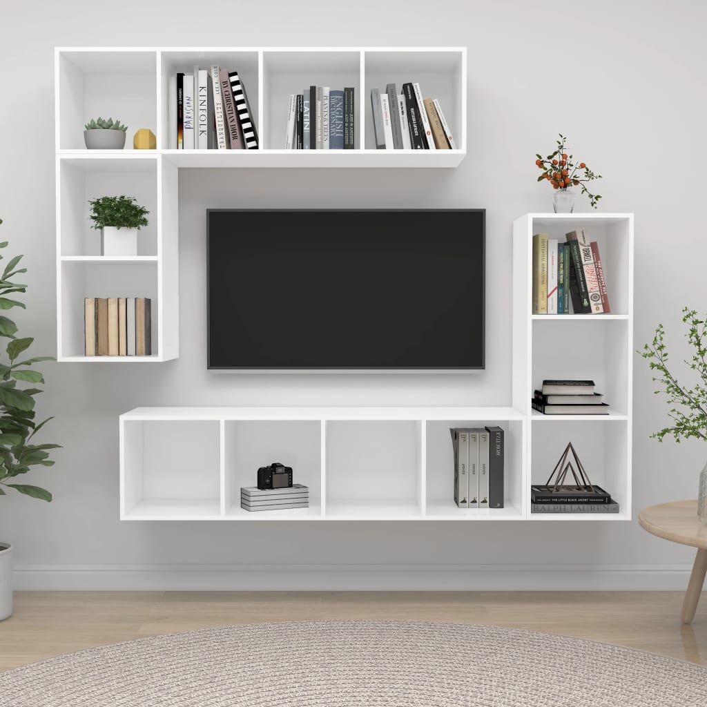 Ensemble de meubles TV 4 pcs Blanc Bois d'ingénierie Meubles TV vidaXL