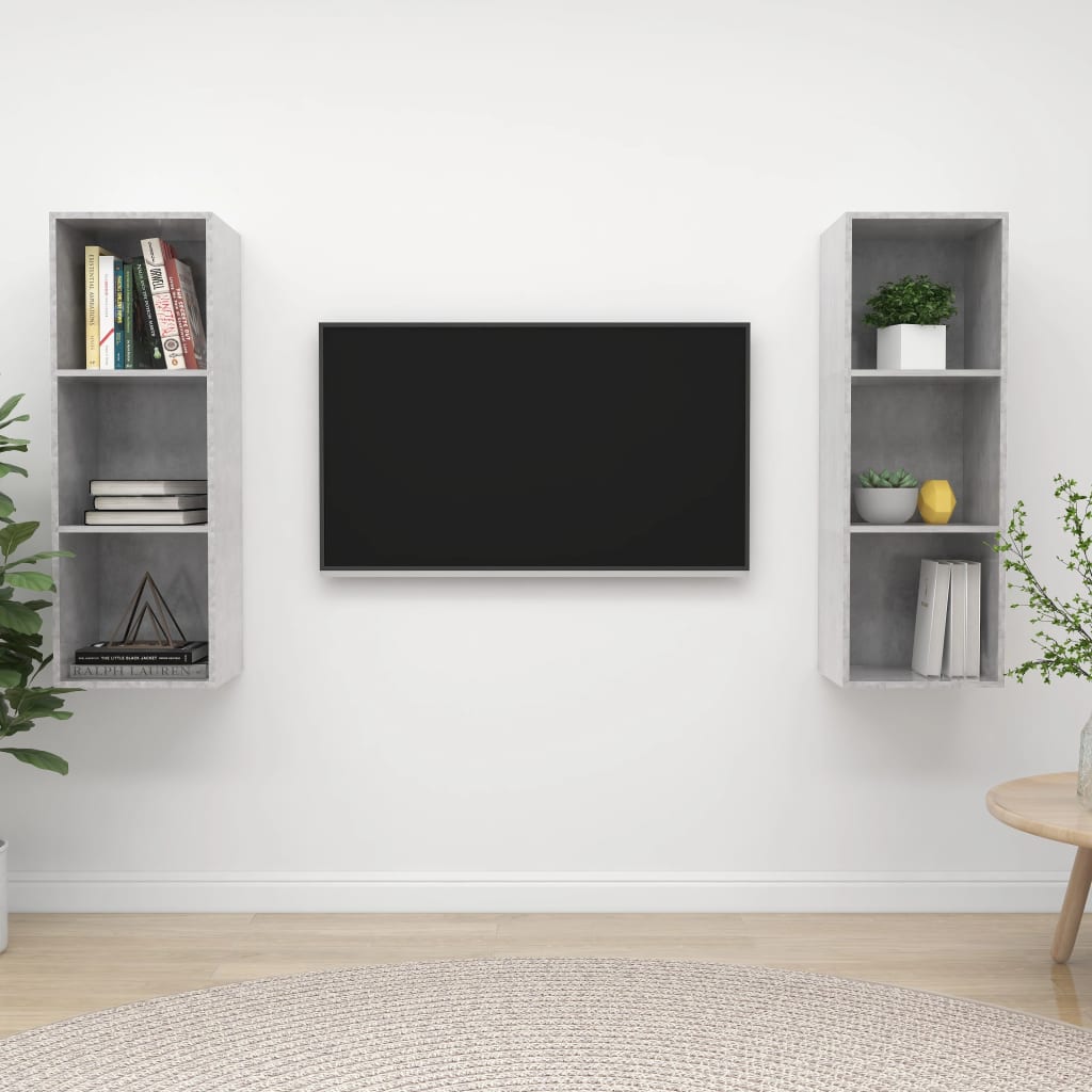 Meubles TV muraux 2 pcs Gris béton Bois d'ingénierie Meubles TV vidaXL