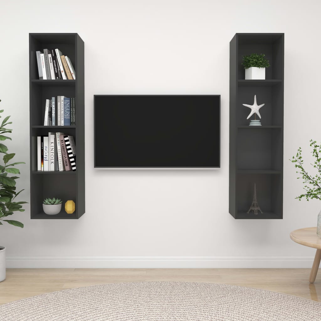 Meubles TV muraux 2 pcs Gris Bois d'ingénierie Meubles TV vidaXL   