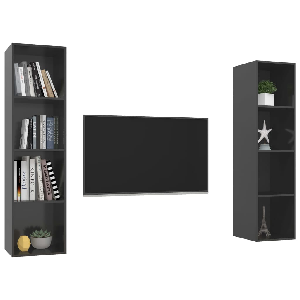Meubles TV muraux 2 pcs Gris brillant Bois d'ingénierie Meubles TV vidaXL   