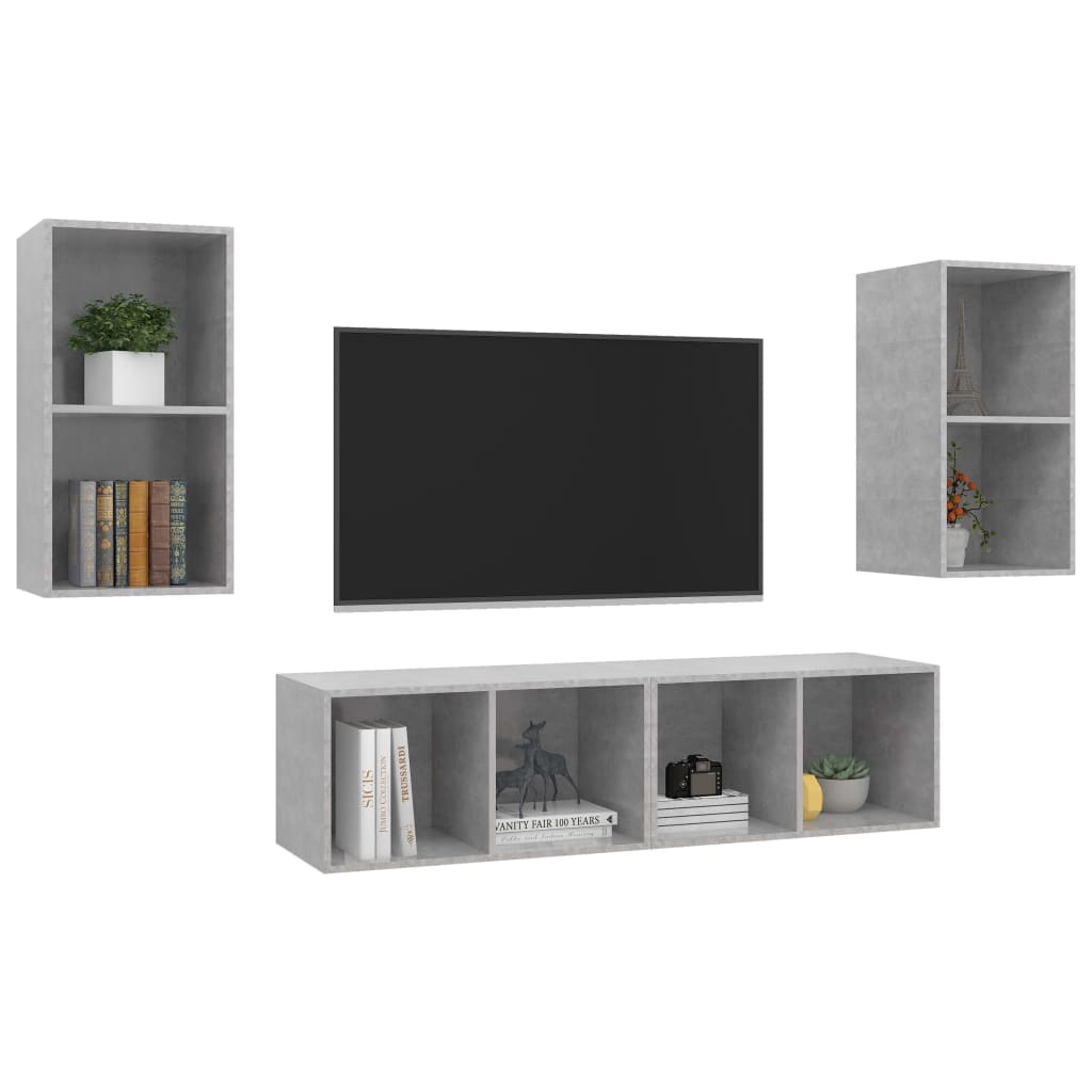 Meubles TV muraux 4 pcs Gris béton Bois d'ingénierie - XIOS