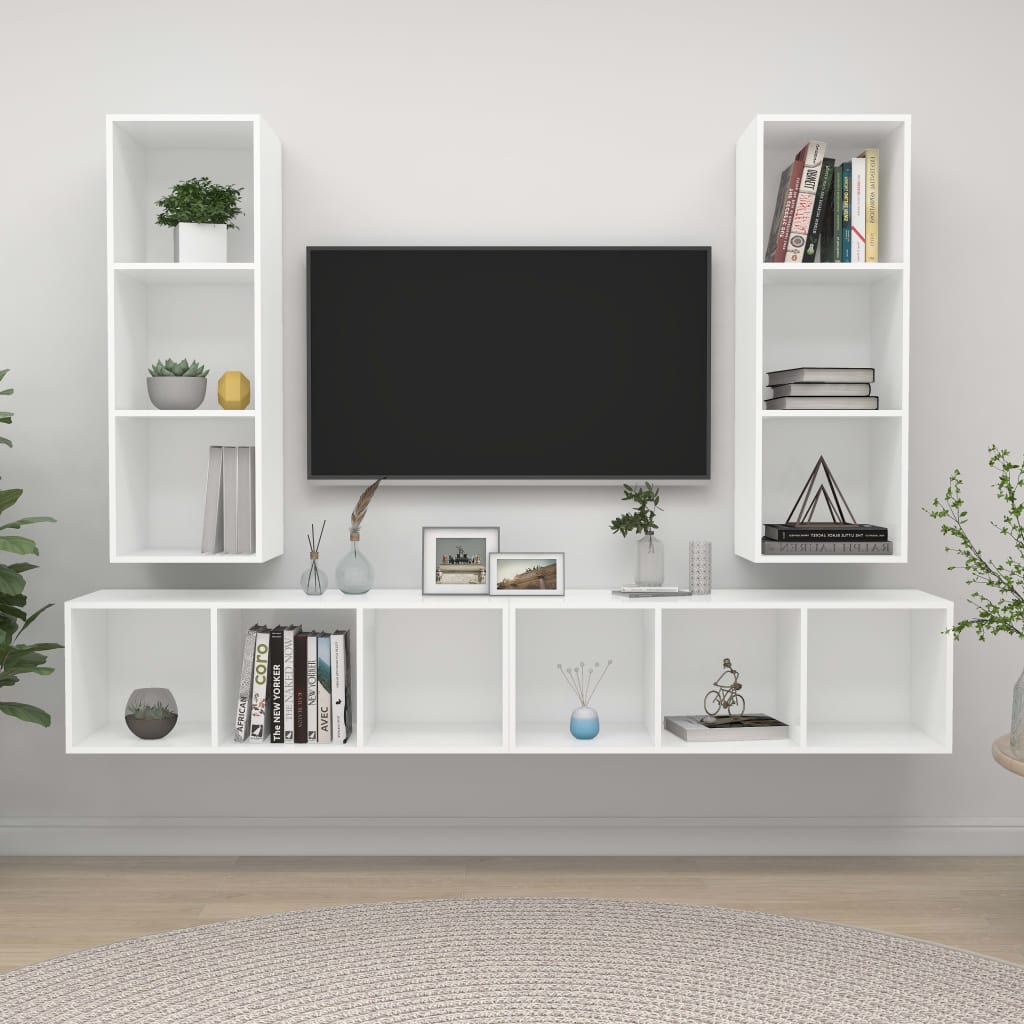 Meubles TV muraux 4 pcs Blanc Bois d'ingénierie Meubles TV vidaXL