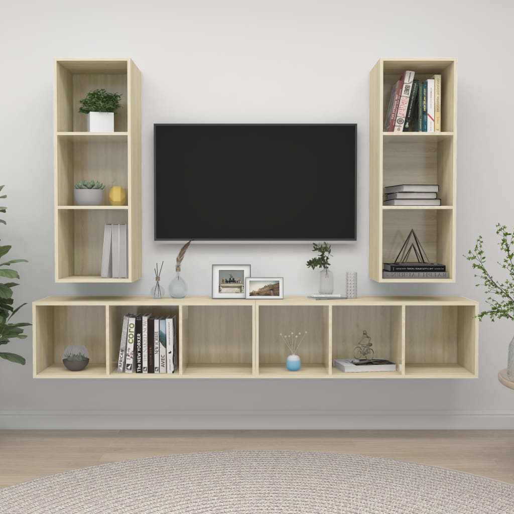 Meubles TV muraux 4 pcs Chêne sonoma Bois d'ingénierie Meubles TV vidaXL