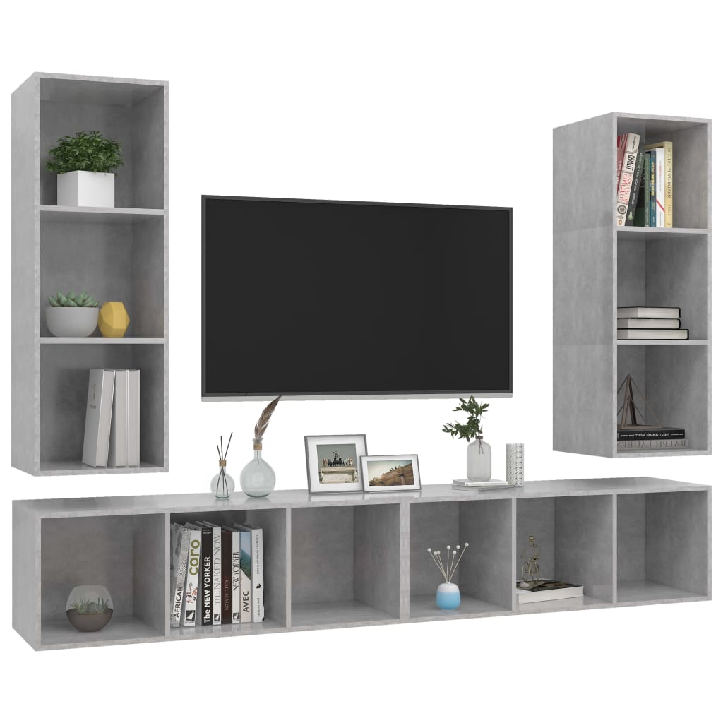 Meubles TV muraux 4 pcs Gris béton Bois d'ingénierie Meubles TV vidaXL