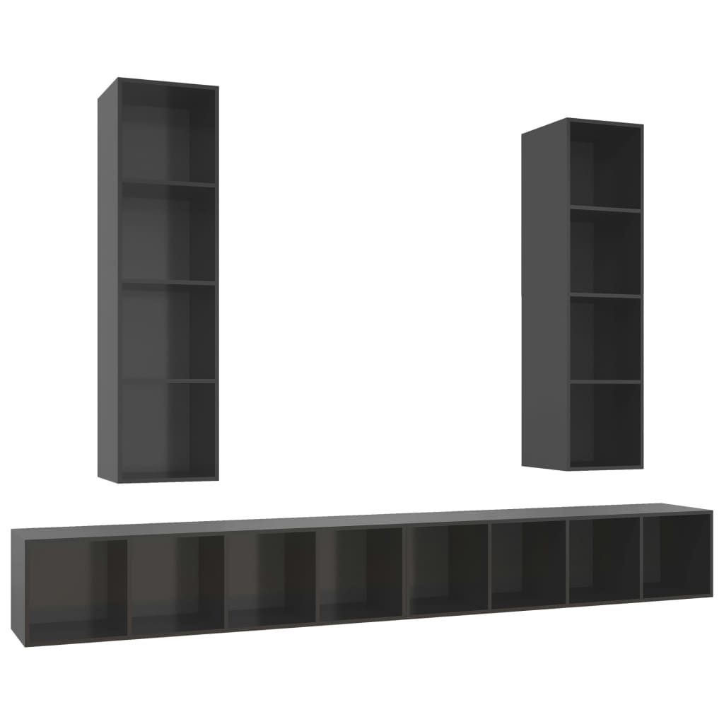 Meubles TV muraux 4 pcs Gris brillant Bois d'ingénierie Meubles TV vidaXL   