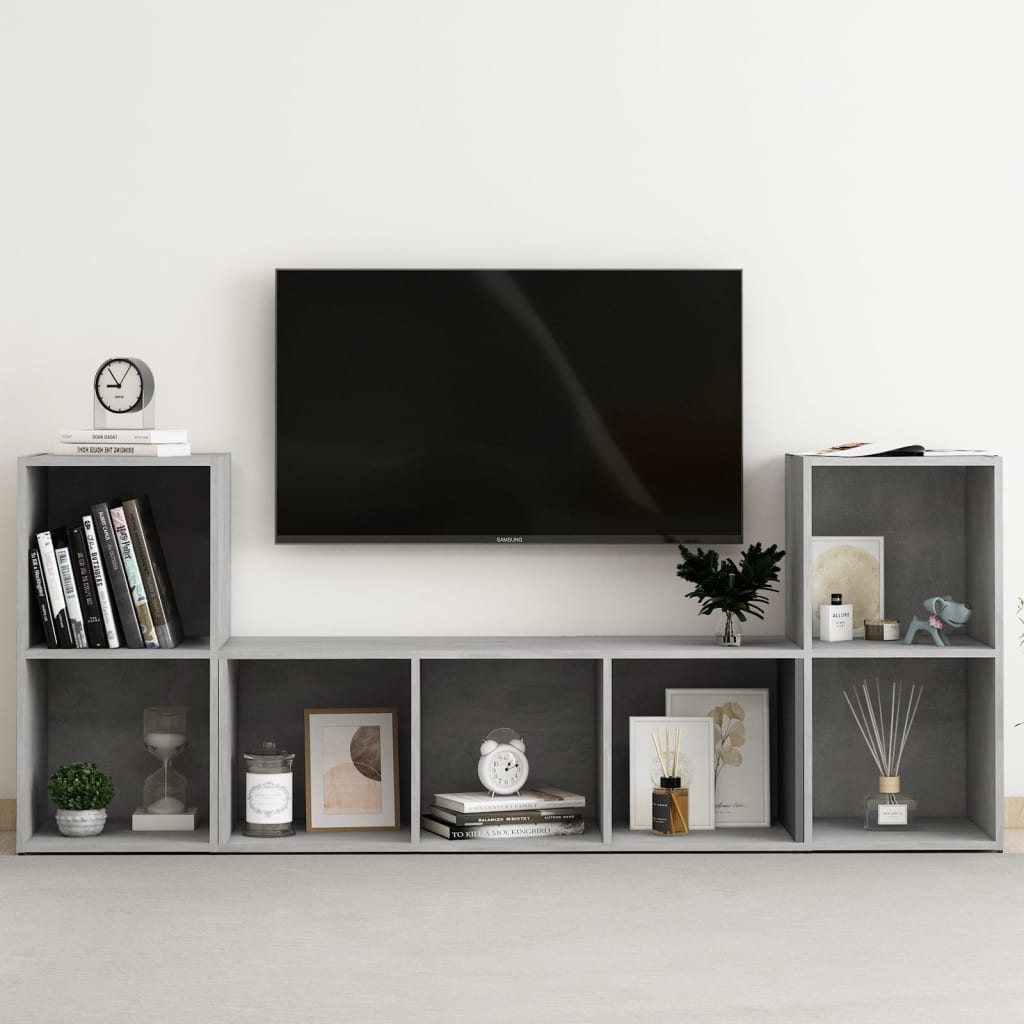 Ensemble de meubles TV 3 pcs Gris béton Bois d'ingénierie Meubles TV vidaXL