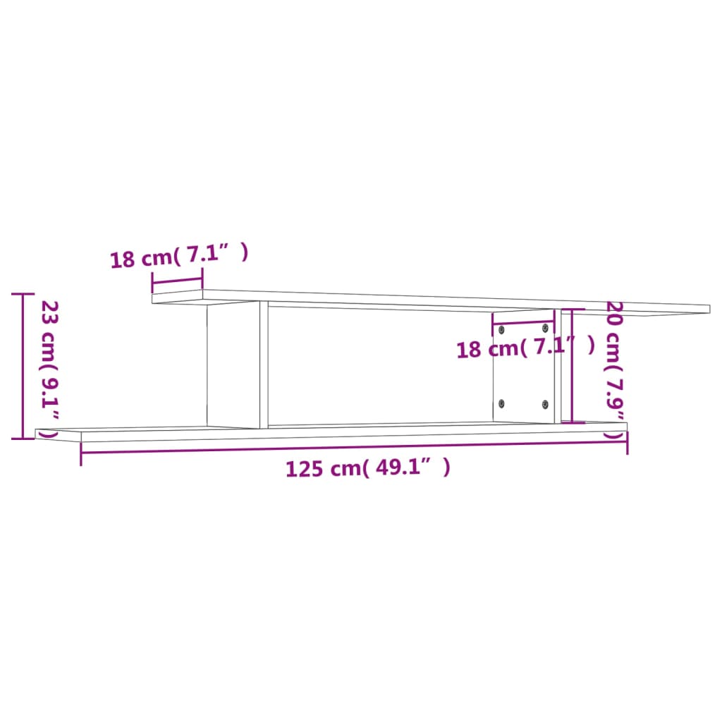Étagère TV murale Gris béton 125x18x23 cm Bois d’ingénierie - XIOS