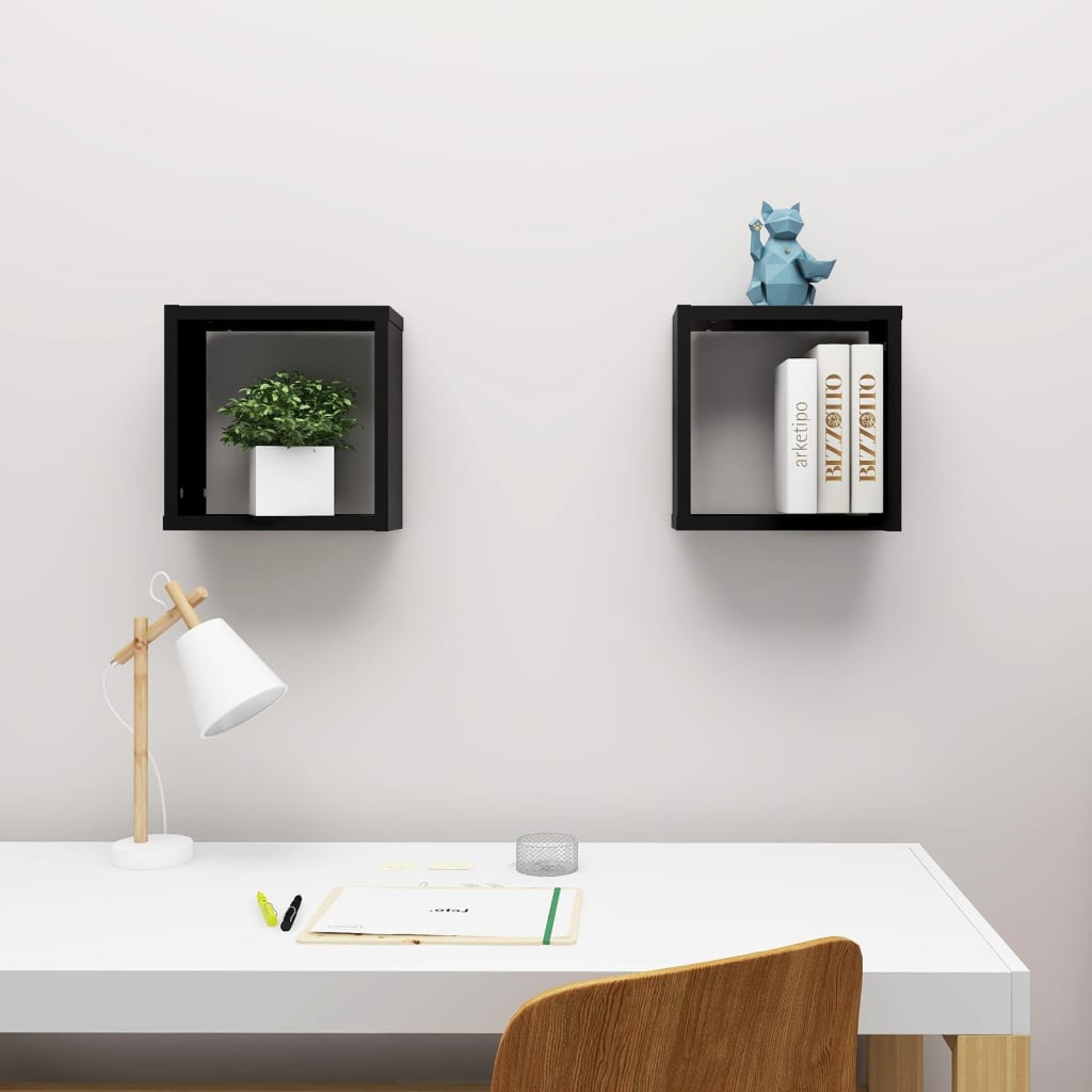 Étagères cube murales 2 pcs noir 30x15x30 cm - XIOS