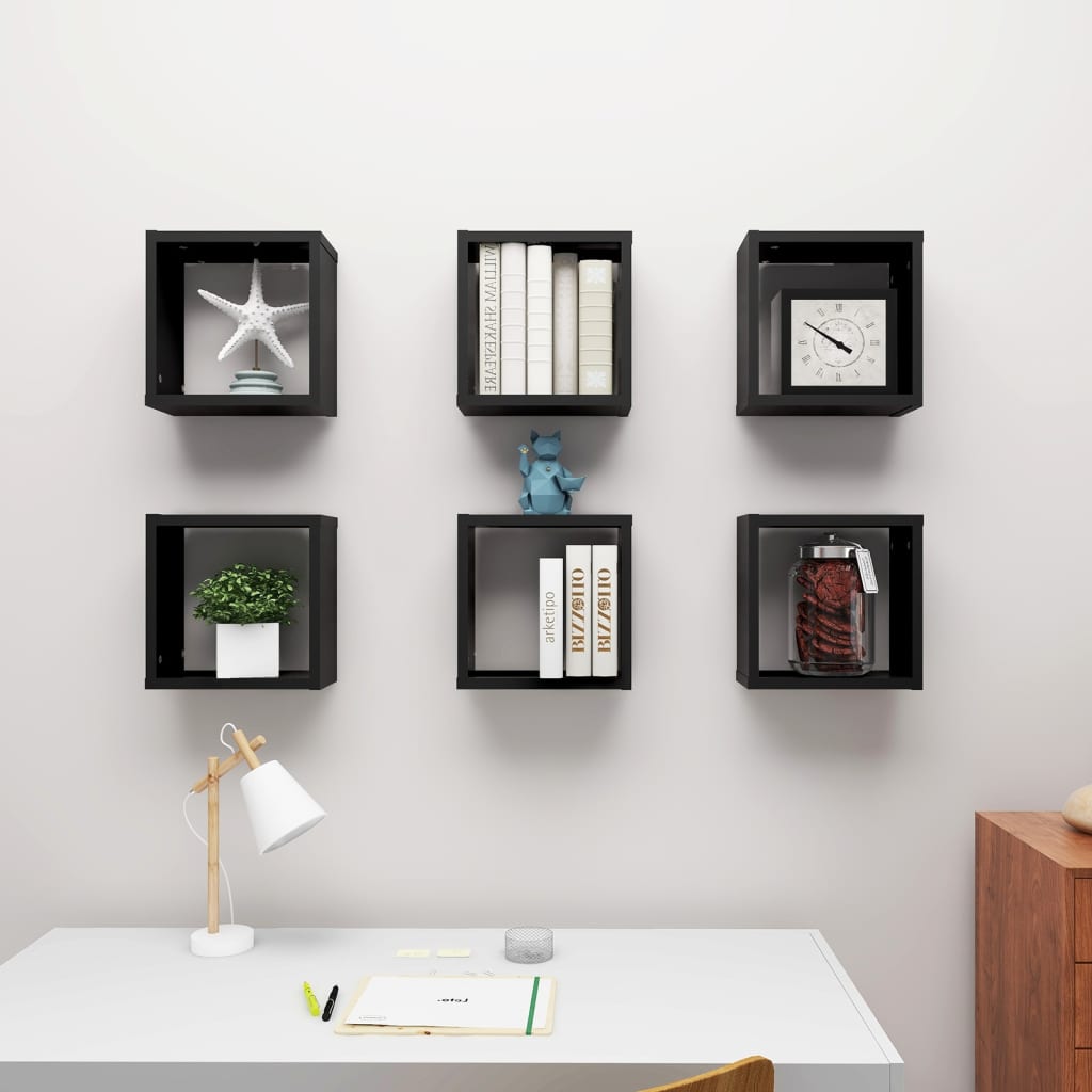 Étagères cube murales 6 pcs noir 30x15x30 cm - XIOS