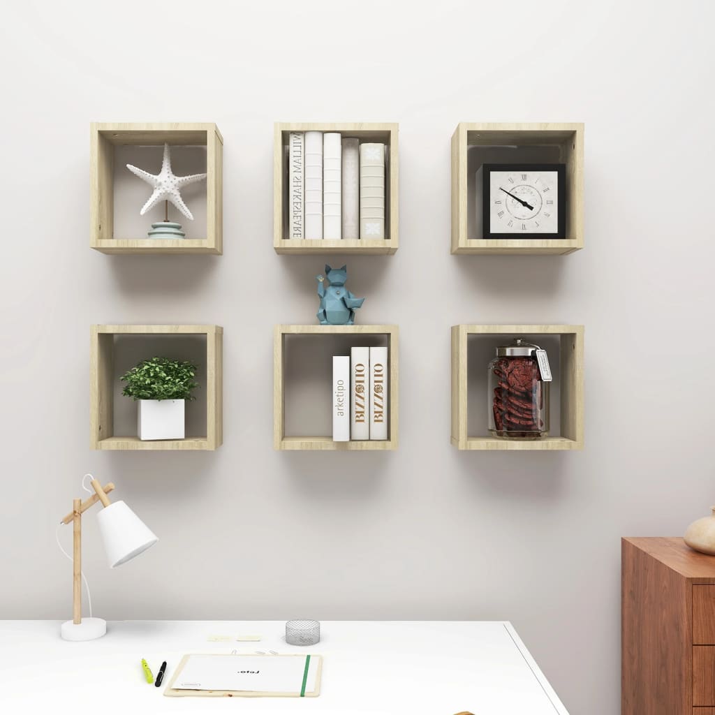 Étagères cube murales 6 pcs Chêne sonoma 30x15x30 cm - XIOS