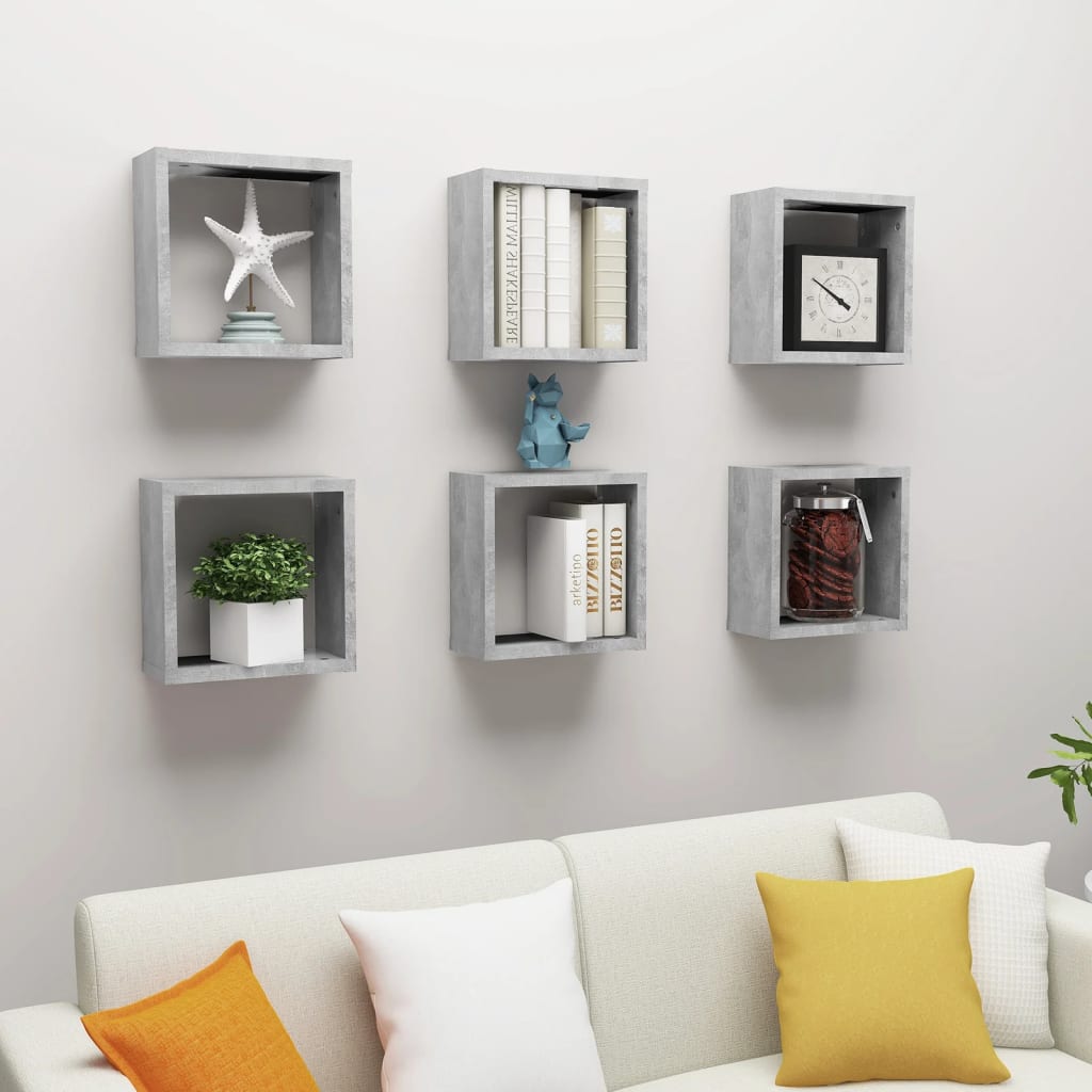 Étagères cube murales 6 pcs Gris béton 30x15x30 cm - XIOS