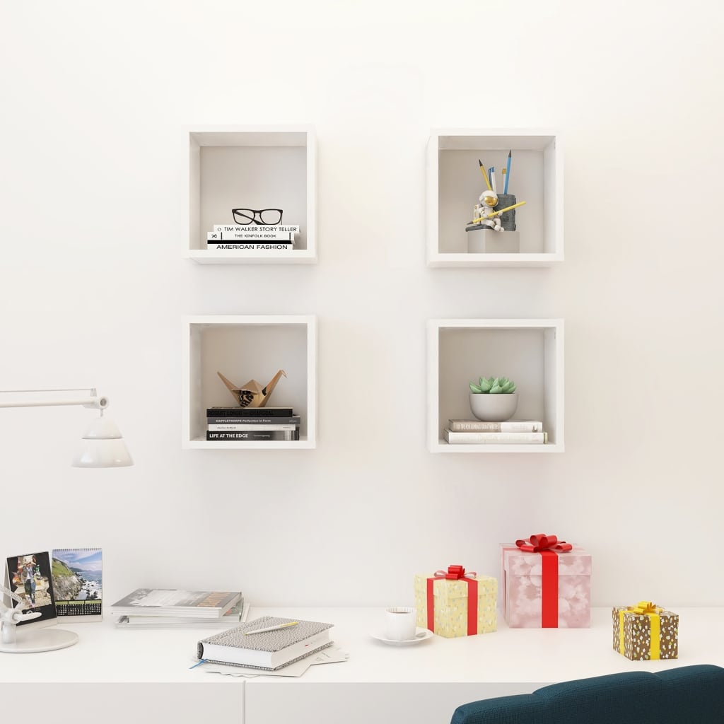 Étagères cube murales 4 pcs Blanc 26x15x26 cm Étagères murales & corniches vidaXL
