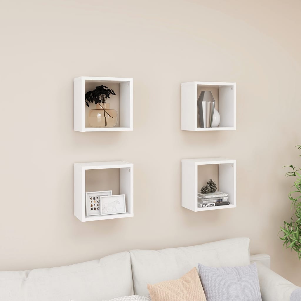 Étagères cube murales 4 pcs Blanc 26x15x26 cm Étagères murales & corniches vidaXL