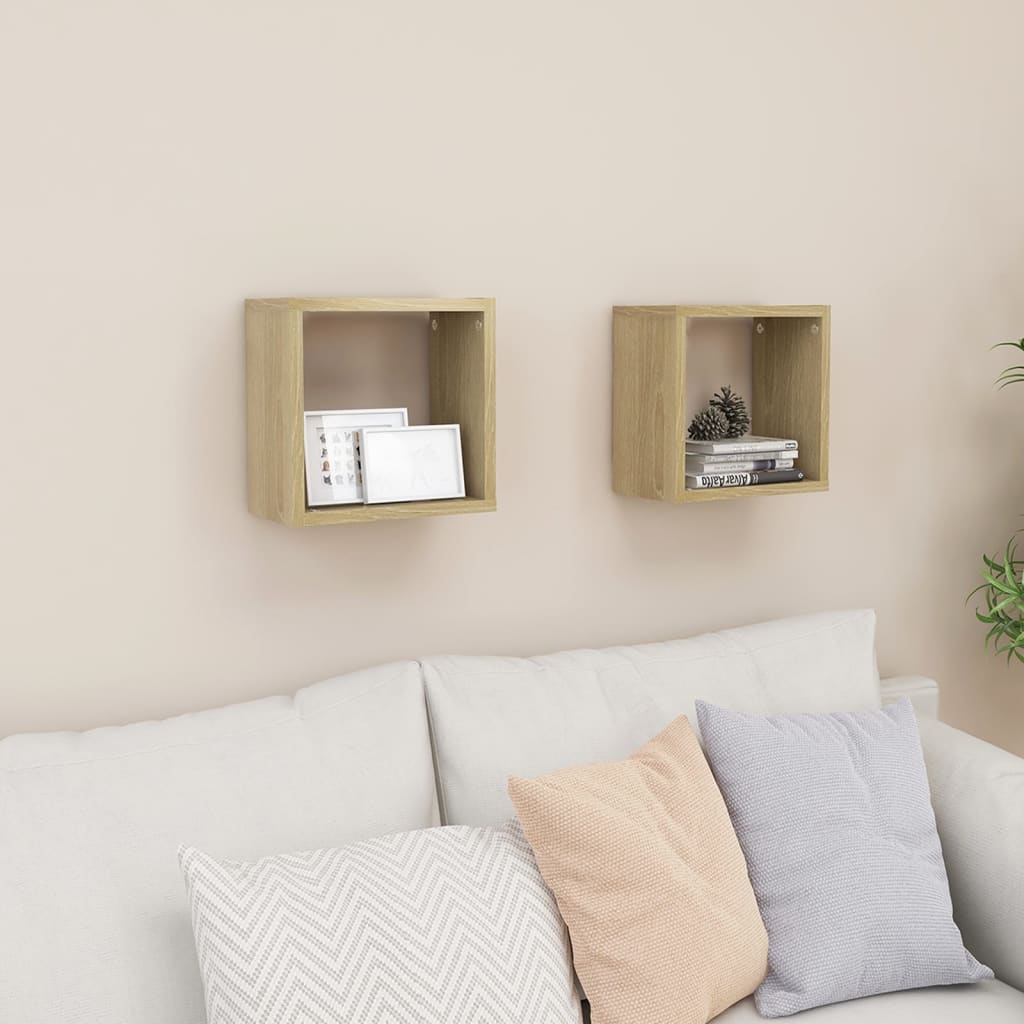 Étagères cube murales 2 pcs Chêne sonoma 26x15x26 cm Étagères murales & corniches vidaXL