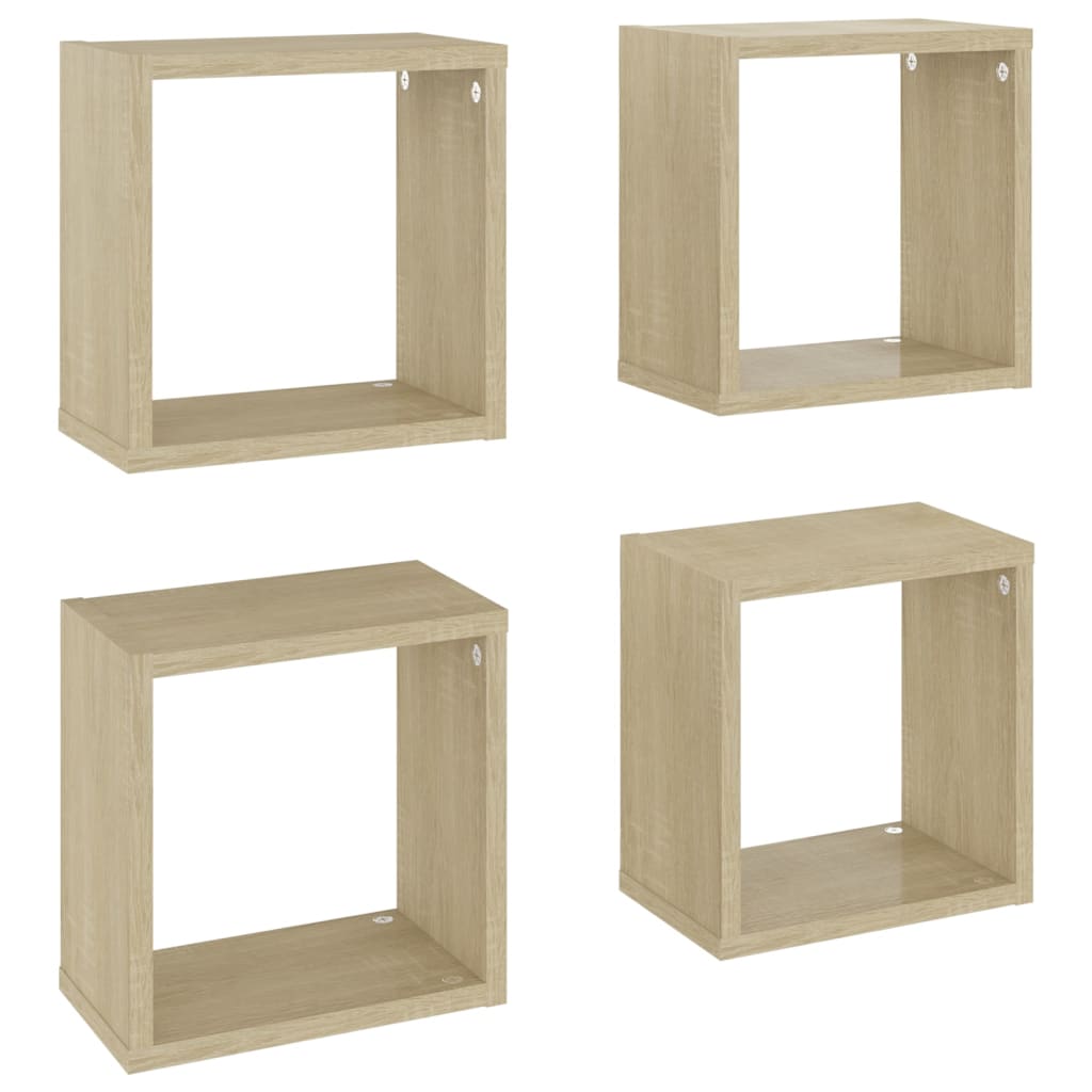 Étagères cube murales 4 pcs Chêne sonoma 26x15x26 cm Étagères murales & corniches vidaXL