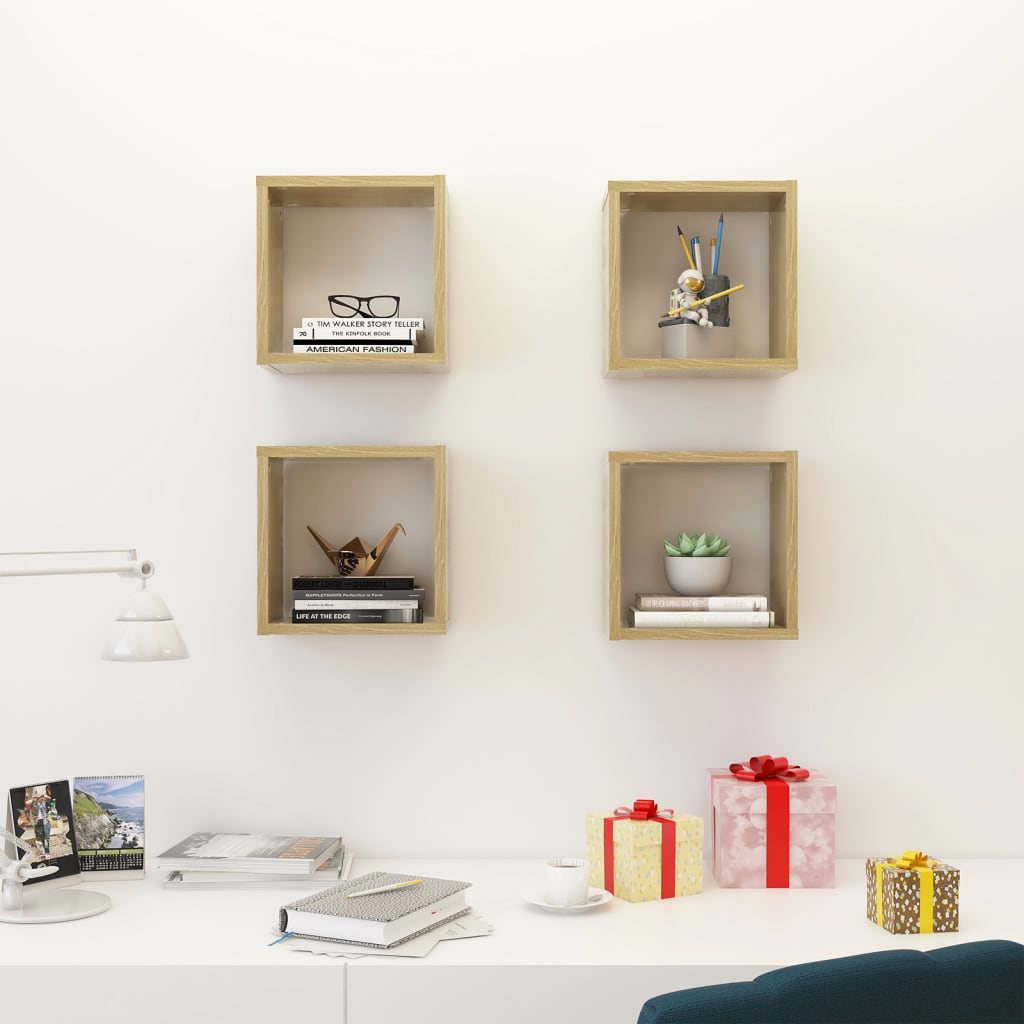 Étagères cube murales 4 pcs Chêne sonoma 26x15x26 cm - XIOS