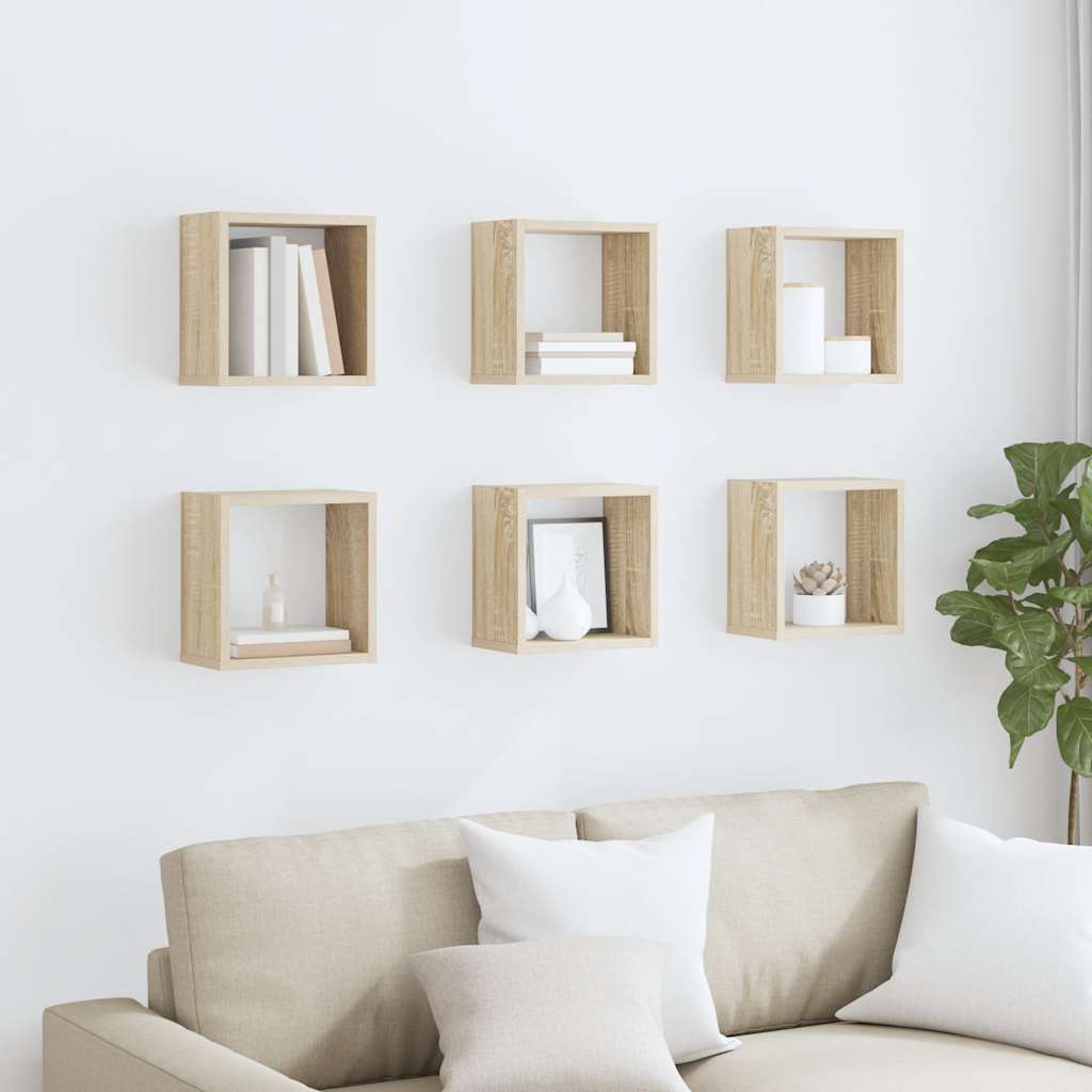 Étagères cube murales 6 pcs Chêne sonoma 26x15x26 cm - XIOS