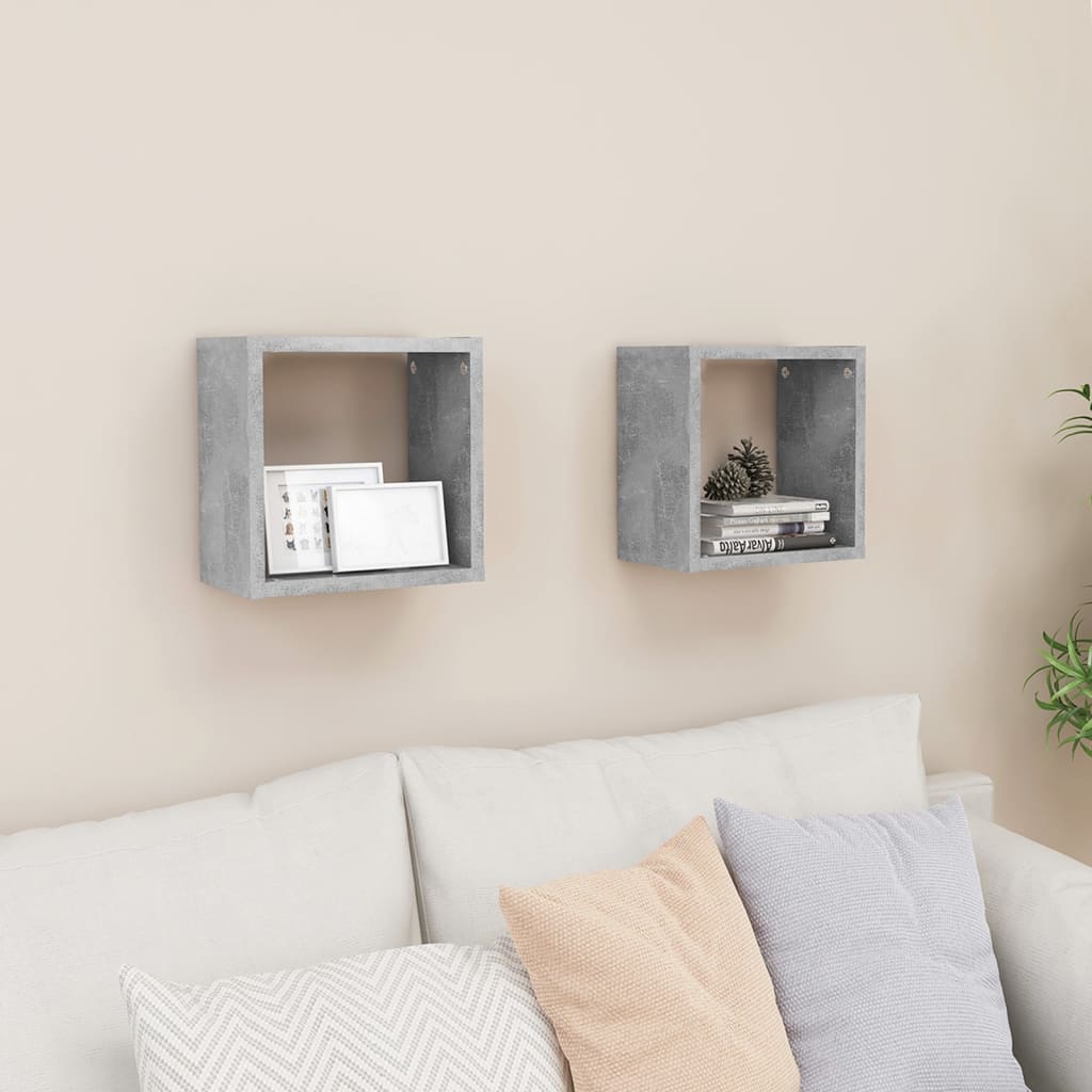 Étagères cube murales 2 pcs Gris béton 26x15x26 cm - XIOS