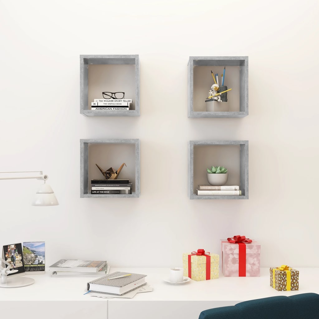 Étagères cube murales 4 pcs Gris béton 26x15x26 cm - XIOS