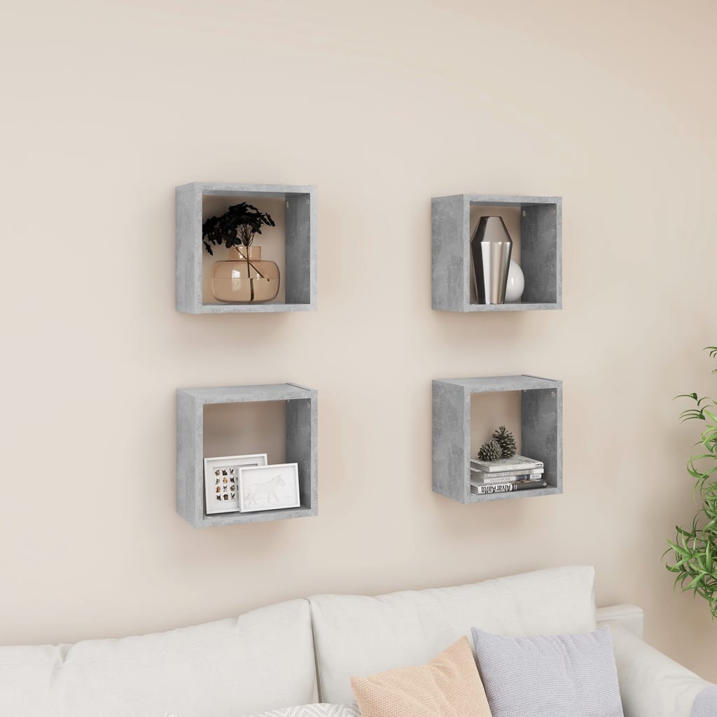 Étagères cube murales 4 pcs Gris béton 26x15x26 cm Étagères murales & corniches vidaXL