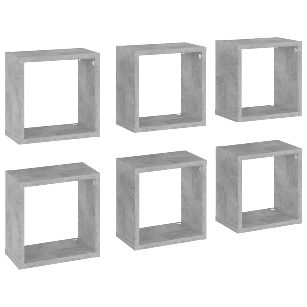 Étagères cube murales 6 pcs Gris béton 26x15x26 cm Étagères murales & corniches vidaXL