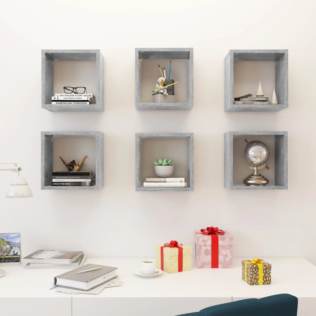 Étagères cube murales 6 pcs Gris béton 26x15x26 cm - XIOS
