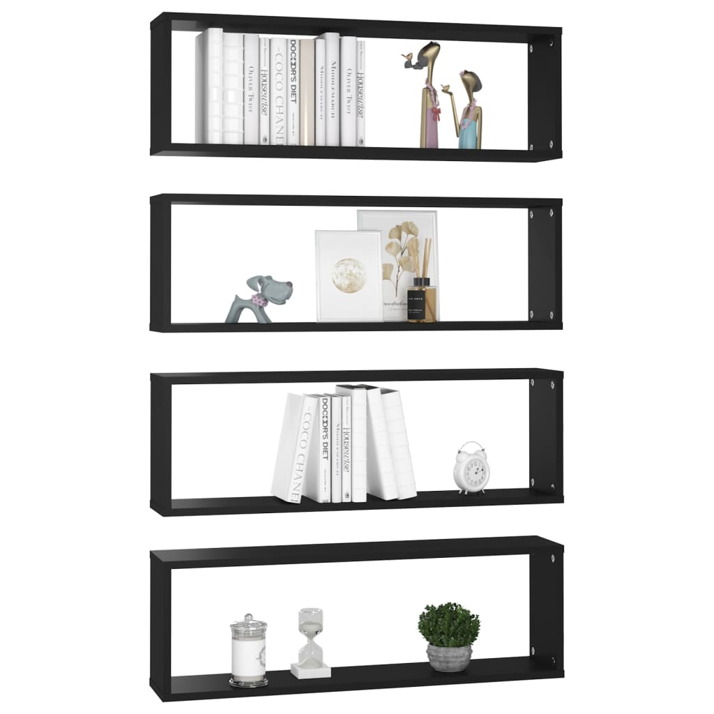 Étagères cube murales 4 pcs Noir 80x15x26,5cm bois d'ingénierie - XIOS