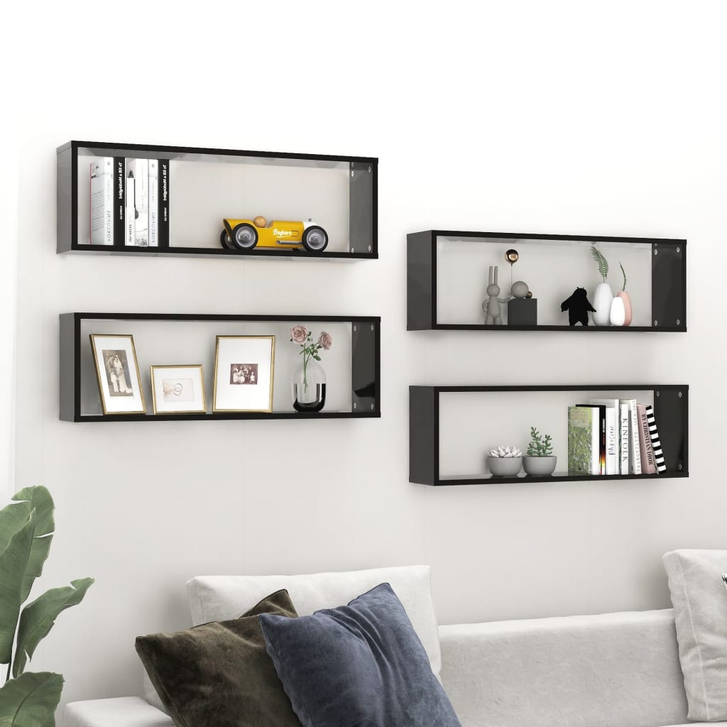 Étagères cube murales 4 pcs Noir 80x15x26,5cm bois d'ingénierie - XIOS