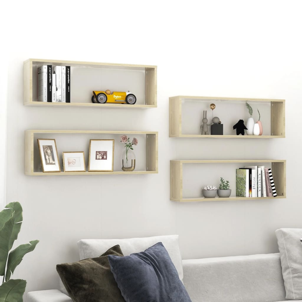 Étagères cube murales 4 pcs Chêne sonoma 80x15x26,5 cm - XIOS
