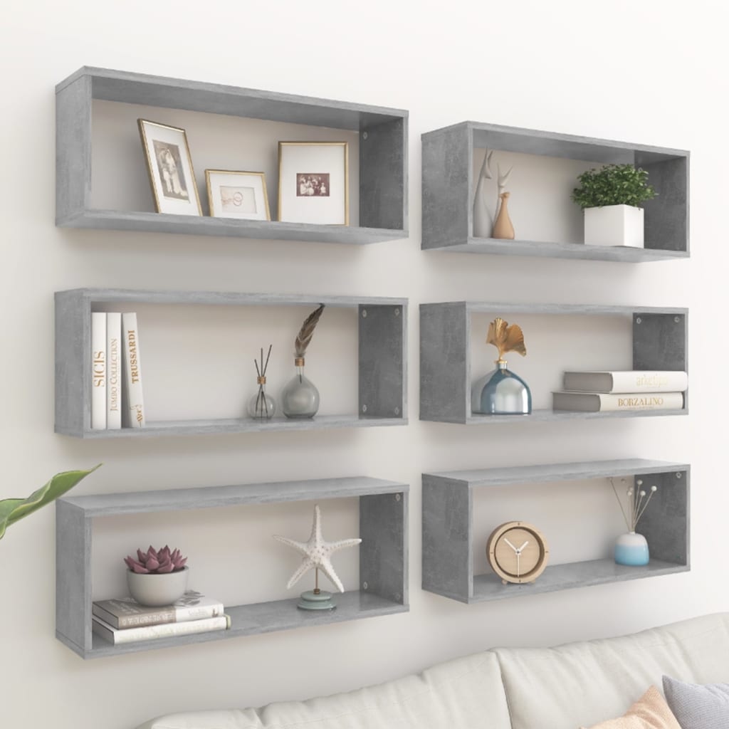 Étagères murales cube 6 pcs Gris béton Bois d’ingénierie - XIOS