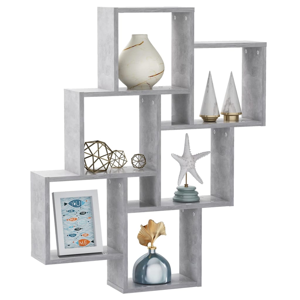 Étagère murale cube Gris béton 78x15x93 cm Bois d’ingénierie - XIOS