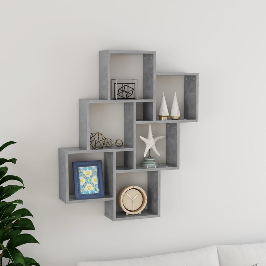 Étagère murale cube Gris béton 78x15x93 cm Bois d’ingénierie - XIOS