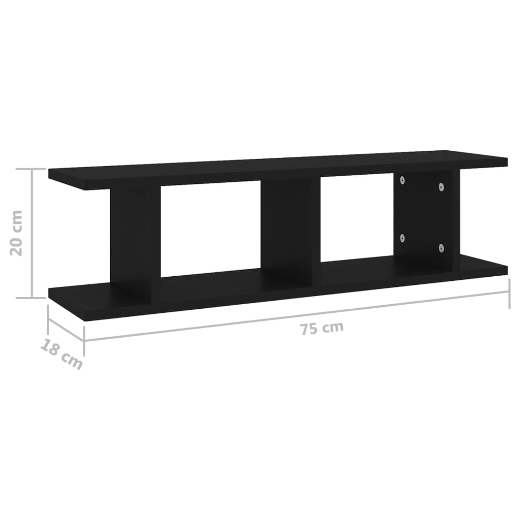 Étagères murales 2 pcs Noir 75x18x20 cm bois d'ingénierie - XIOS