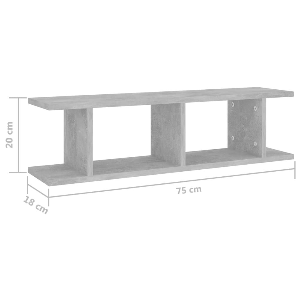 Étagères murales 2 pcs Gris béton 75x18x20 cm bois d'ingénierie - XIOS