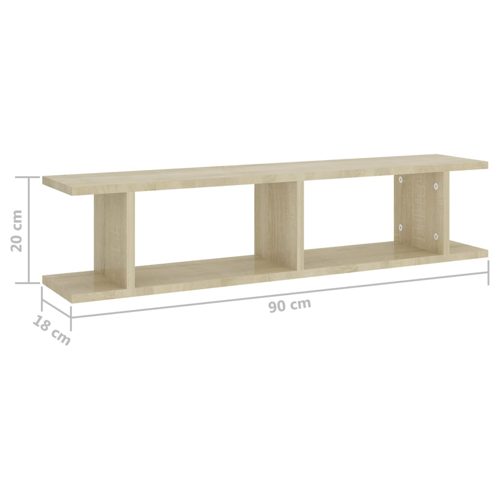 Étagères murales 2pcs Chêne sonoma 90x18x20cm bois d'ingénierie - XIOS