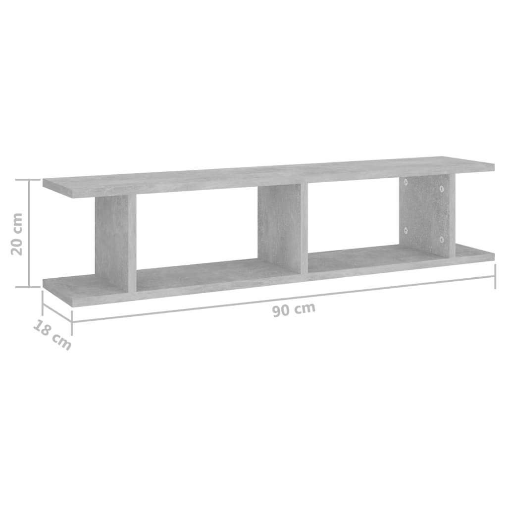 Étagères murales 2 pcs Gris béton 90x18x20 cm bois d'ingénierie - XIOS
