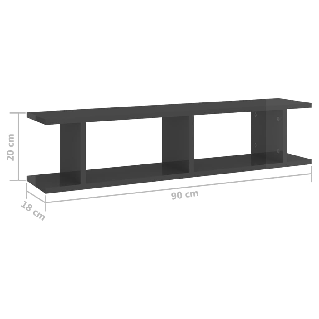 Étagères murales 2 pcs gris brillant 90x18x20cm bois ingénierie - XIOS