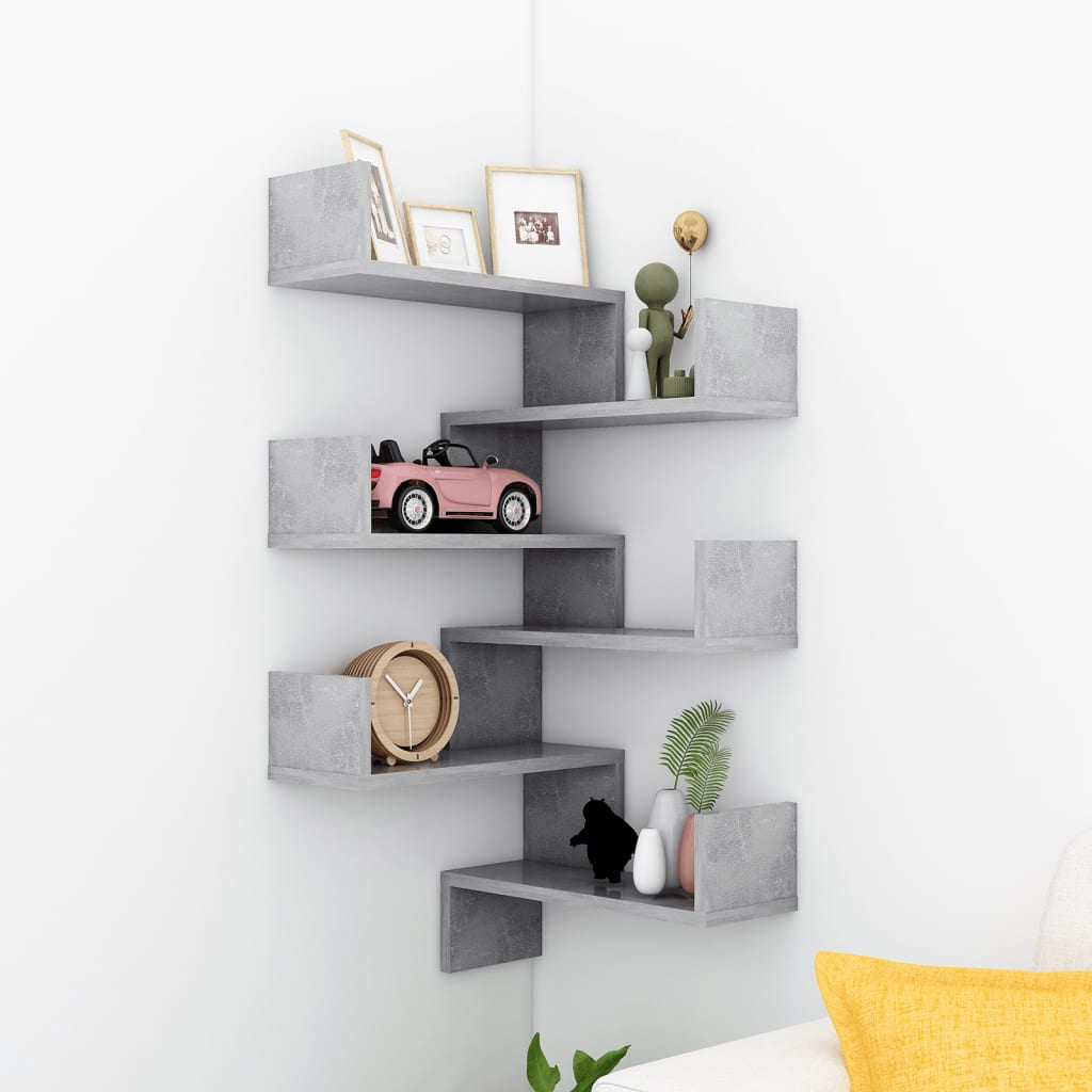 Étagères murales d'angle 2 pcs Gris béton Bois d’ingénierie - XIOS